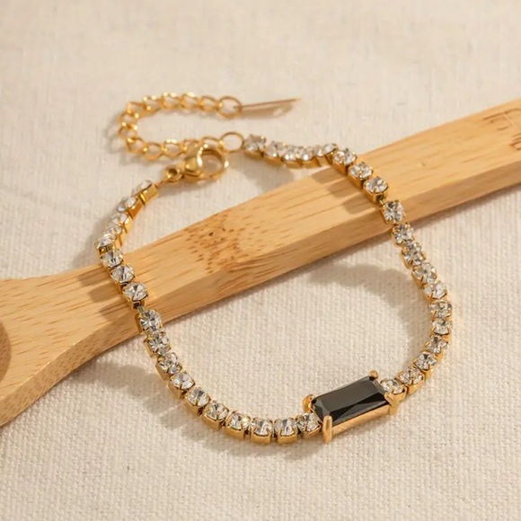 18K Golden Plated Stainless Steel Bracelet with Rectangular zirconia - Picture 2 of 3